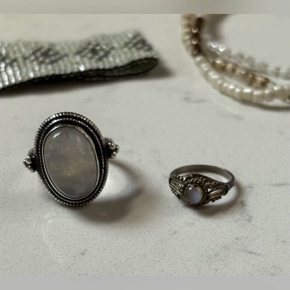 Vintage Boho Moonstone Rings & Seed Bead Bracelets
